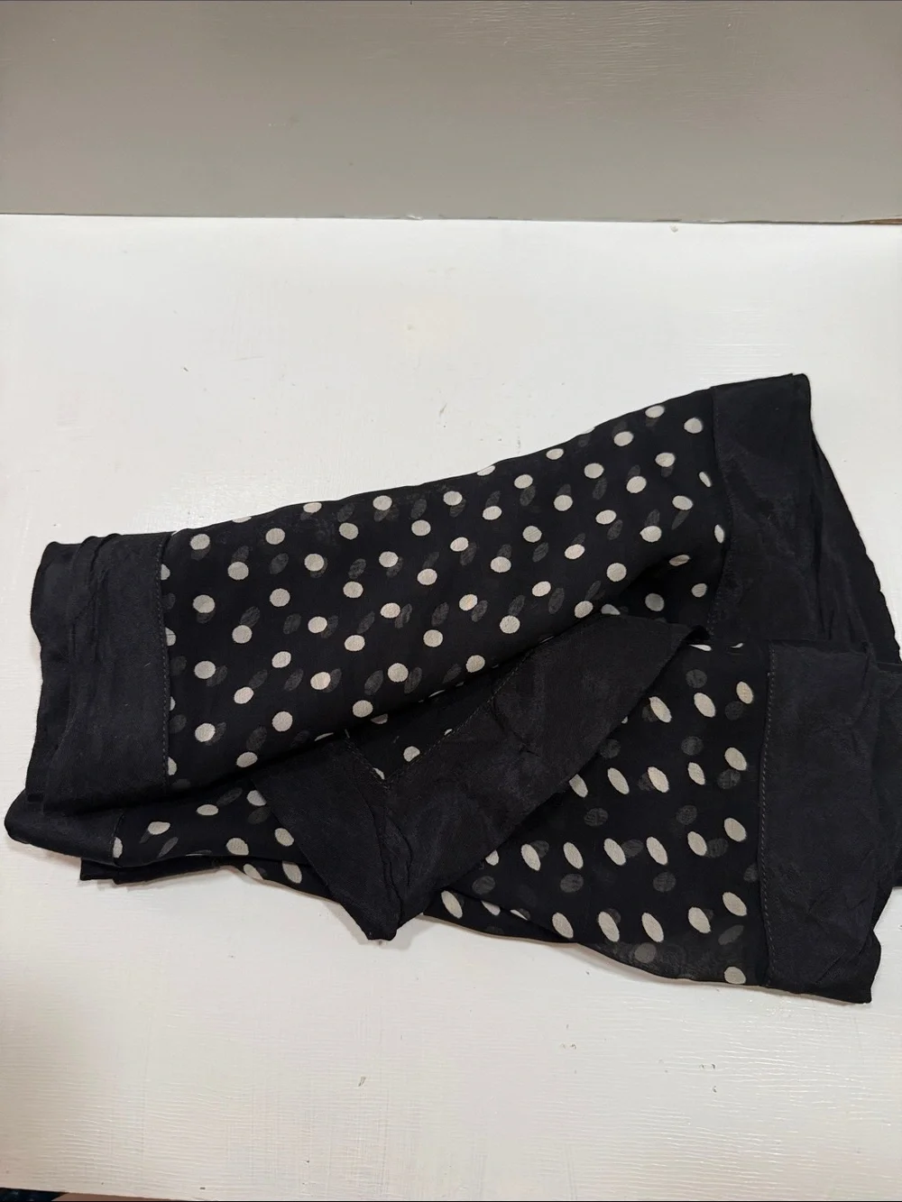Vintage Chiffon Elegant Black Polka Dot Women's Scarf 🧣 68” by 12” 1950’s